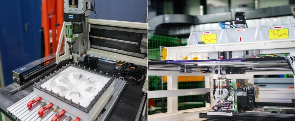 진공기반 성형모듈(좌)과 국부 열원 모듈을 적용한 CNC장비(우). (출처=생산기술연구원)