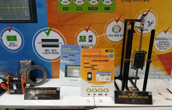 홍림의 와이어로프 비파괴 결함 측정 장비 ‘MH – 시리즈’(좌)와 실시간 와이어로프 상태 모니터링 시스템 ‘RW’(우). (사진=철강금속신문)