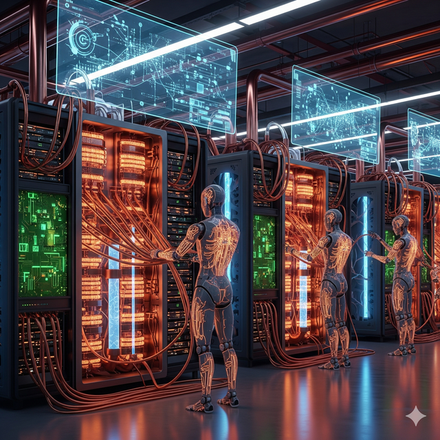 ▲ 인공지능 데이터센터에 구리가 사용되는 이미지(Google Gemini 제작)