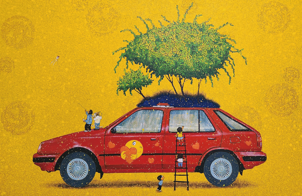 ▲ 꿈을담다-행복한자동차 60.6x91cm  Mixed Media,2025