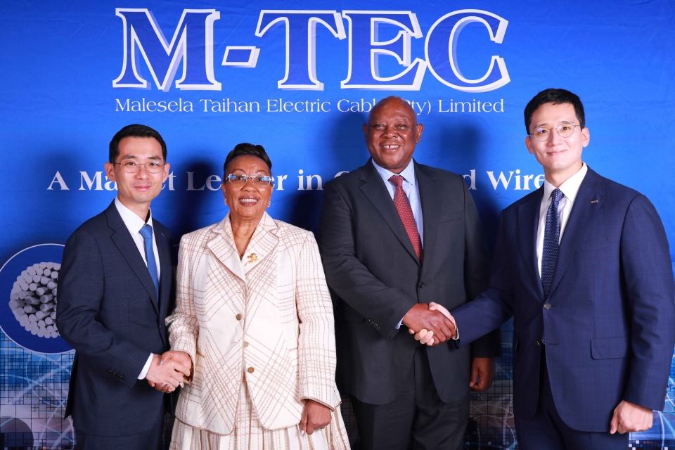 대한전선과 파트너사 CIH의 관계자들이 기념 사진을 촬영하고 있다. (좌부터 대한전선 김준석 부사장, CIH 그룹회장 안나 목고콩, CIH 대표이사 조 마둥간다바, 호반그룹 김대헌 기획총괄사장/제공=대한전선)