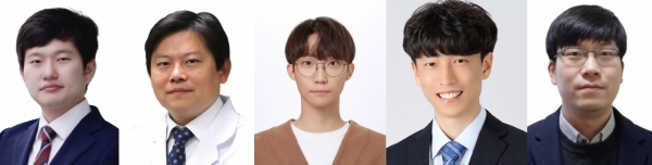 (좌측부터) DGIST 양지웅 교수, 인수일 교수, 김기욱 석박사통합과정생, 김화평 박사, 건국대학교 김재엽 교수. (사진=DGIST)