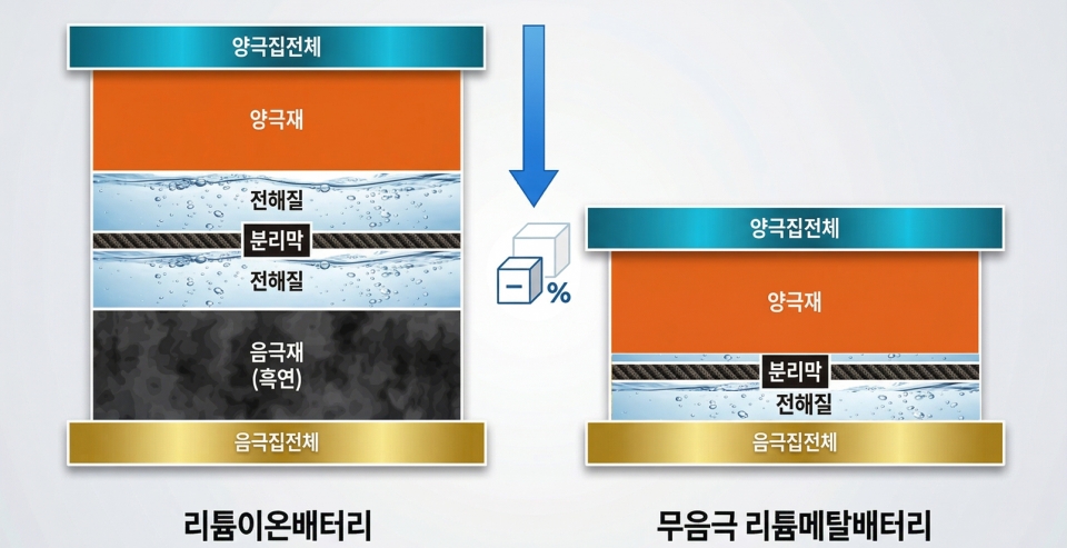 기존 리튬이온배터리와 무음극 리튬메탈 배터리 비교_포스코퓨처엠 제공