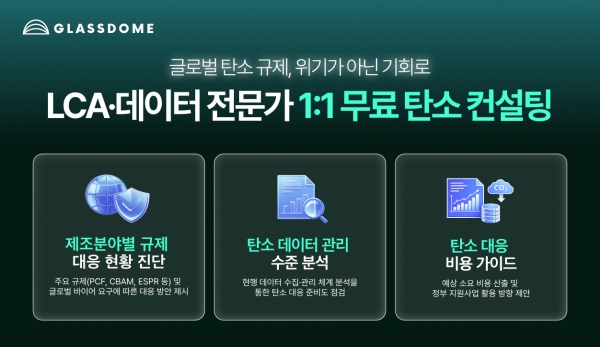글래스돔이 국내 수출 제조기업들을 위해 ‘탄소 관리 및 규제 대응 전략 무료 컨설팅’ 서비스를 시작한다. (출처=글래스돔)